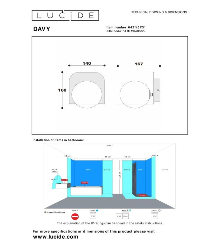 DAVY - Wall light Bathroom - 1xG9 - IP44 - White-3