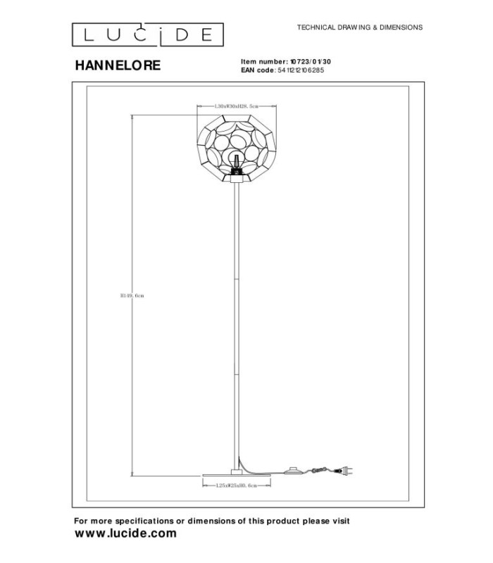 HANNELORE - Floor lamp - 40 cm - 1xE27 - Black-6