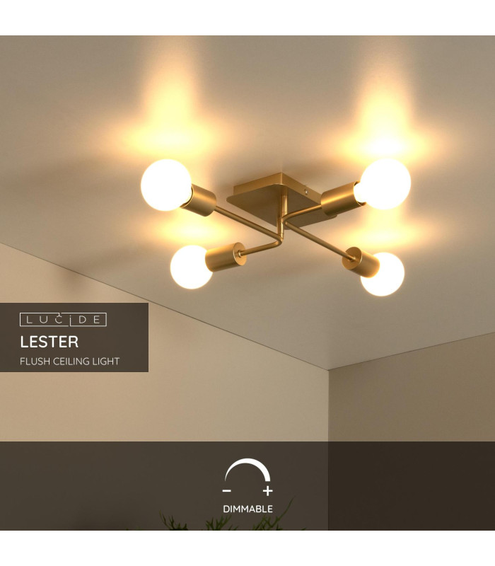 LESTER - Flush ceiling light - 4xE27 - Matt Gold / Brass-2