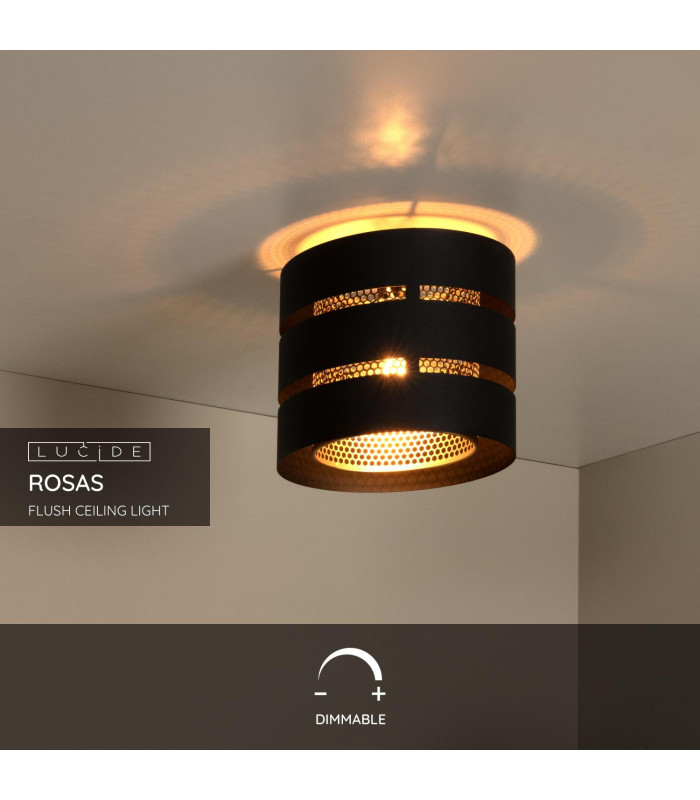ROSAS - Flush ceiling light - 26 cm - 1xE27 - Black-2