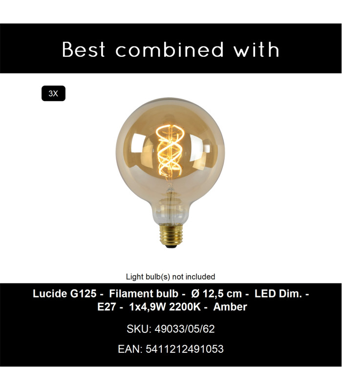 Lucide WOLFRAM - Pendant light - 100 cm - 3xE27 - Black