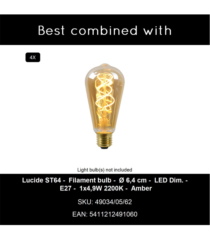 Lucide MILONGA - Pendant light - 4xE27 - Black