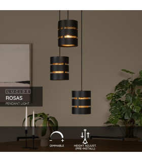 ROSAS - Pendant light - 43 cm - 3xE27 - Black-2