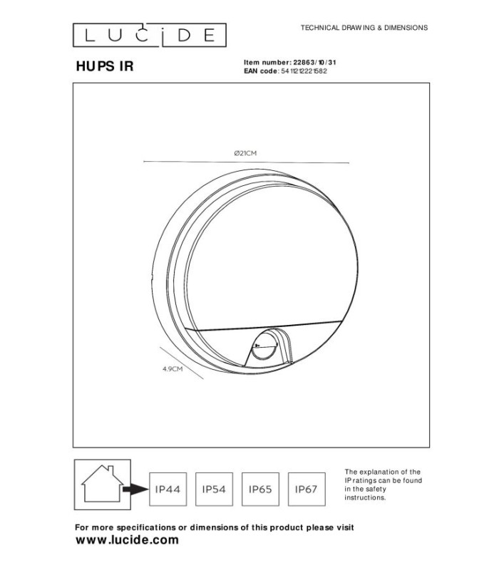 HUPS IR - PIR Wall light Outdoor - LED - 1x10W 3000K - IP54 - White-6