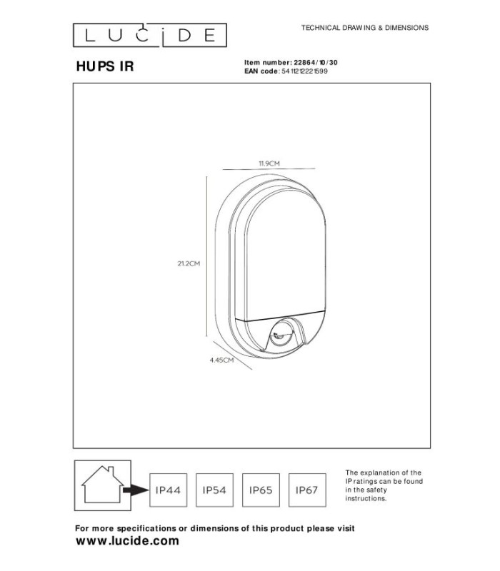 HUPS IR - PIR Wall light Outdoor - LED - 1x10W 3000K - IP54 - Black-3
