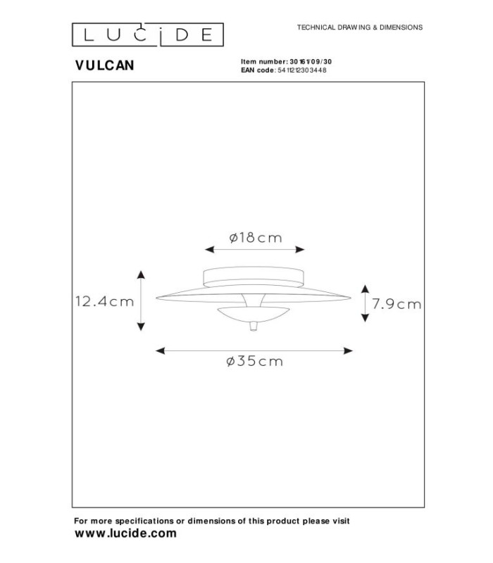 VULCAN - Flush ceiling light - 35 cm - LED Dim. - 1x9W 3000K - Black-6