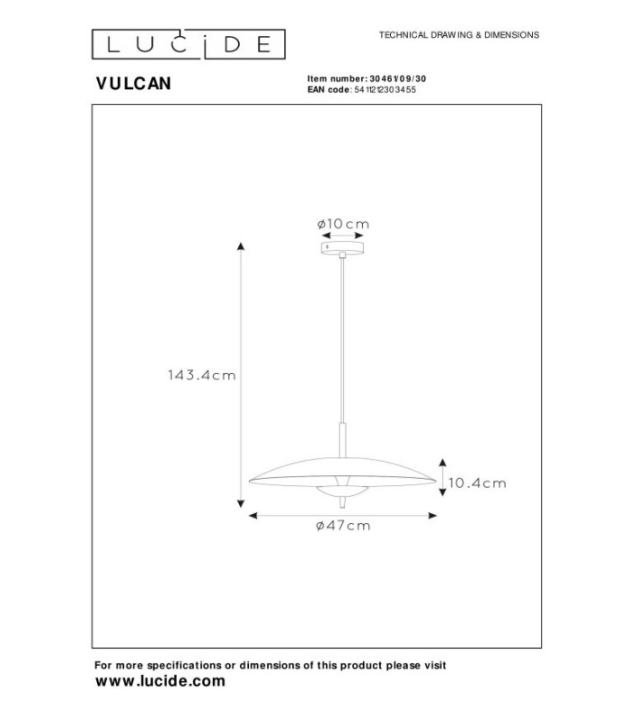 VULCAN - Pendant light - 47 cm - LED Dim. - 1x9W 3000K - Black-9