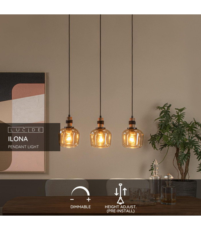 ILONA - Pendant light - 3xE27 - Amber-2