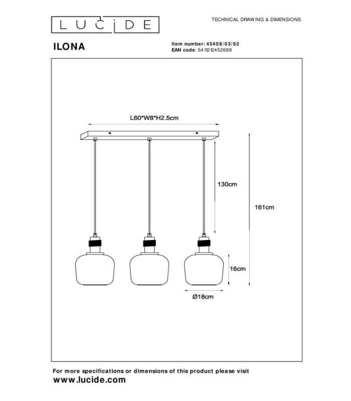 ILONA - Pendant light - 3xE27 - Amber-10