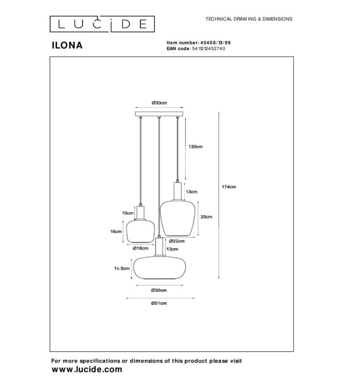 ILONA - Pendant light - 3xE27 - Black-7