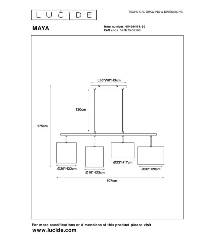 MAYA - Pendant light - 4xE27 - Black-9
