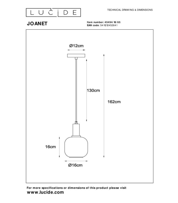 JOANET - Pendant light - 16 cm - 1xE27 - Smoke Grey-9