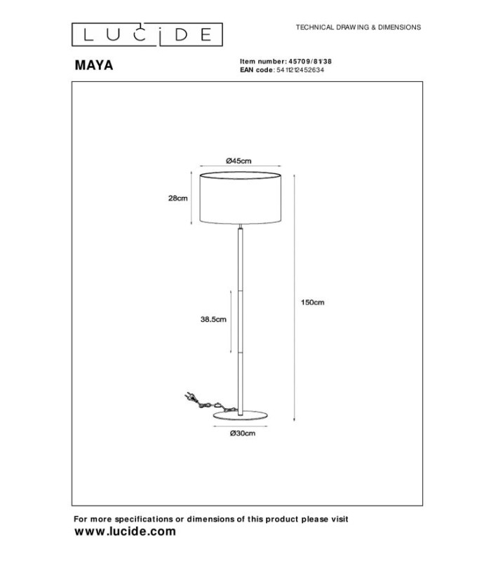 MAYA - Floor lamp - 45 cm - 1xE27 - Cream-6