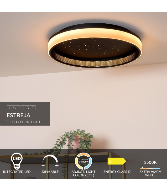 ESTREJA - Flush ceiling light - 40 cm - LED Dim. - 2500K/3000K - Black-3