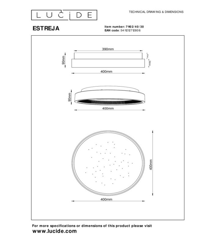 ESTREJA - Flush ceiling light - 40 cm - LED Dim. - 2500K/3000K - Black-13