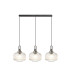 Yorktown Linear 3 Light Pendant E27 Aged Pewter/Matt Black 30cm Pumpkin Shaped Ribbed Clear Glass-1