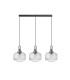 Yorktown Linear 3 Light Pendant E27 Aged Pewter/Matt Black 30cm Pumpkin Shaped Ribbed Clear Glass-4