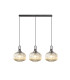 Yorktown Linear 3 Light Pendant E27 Aged Pewter/Matt Black 30cm Pumpkin Shaped Ribbed Champagne Glass-1