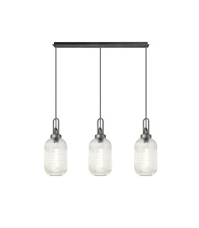 Yorktown Linear 3 Light Pendant 20cm Tubular Ribbed Glass Aged Pewter/Matt Black Clear-1