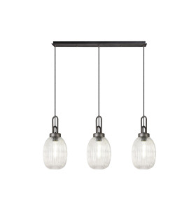 Yorktown Linear 3 Light Pendant 20cm Almond Ribbed Glass Aged Pewter/Matt Black Clear-1