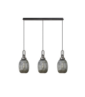 Yorktown Linear 3 Light Pendant 20cm Almond Ribbed Glass Aged Pewter/Matt Black Smoked-1