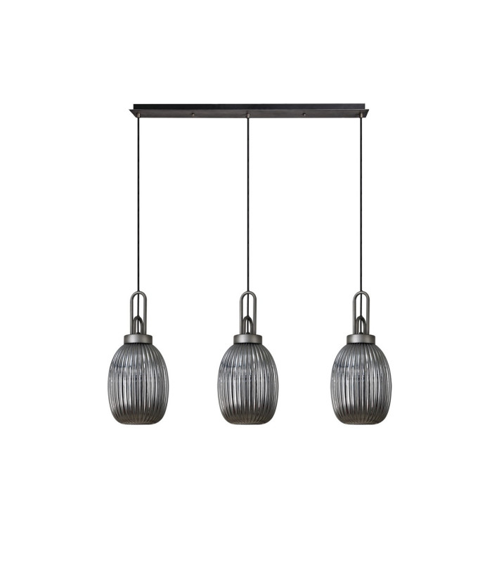 Yorktown Linear 3 Light Pendant 20cm Almond Ribbed Glass Aged Pewter/Matt Black Smoked-4