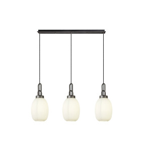 Yorktown Linear 3 Light Pendant 20cm Almond Ribbed Glass Aged Pewter/Matt Black Opal-1
