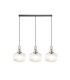 Yorktown Linear 3 Light Pendant E27 Antique Silver/Matt Black 30cm Pumpkin Shaped Ribbed Clear Glass-1