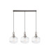 Yorktown Linear 3 Light Pendant E27 Antique Silver/Matt Black 30cm Pumpkin Shaped Ribbed Clear Glass-4