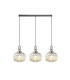 Yorktown Linear 3 Light Pendant E27 Antique Silver/Matt Black 30cm Pumpkin Shaped Ribbed Champagne Glass-1