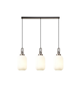 Yorktown Linear 3 Light Pendant 20cm Tubular Ribbed Glass Antique Silver/Matt Black Opal-1