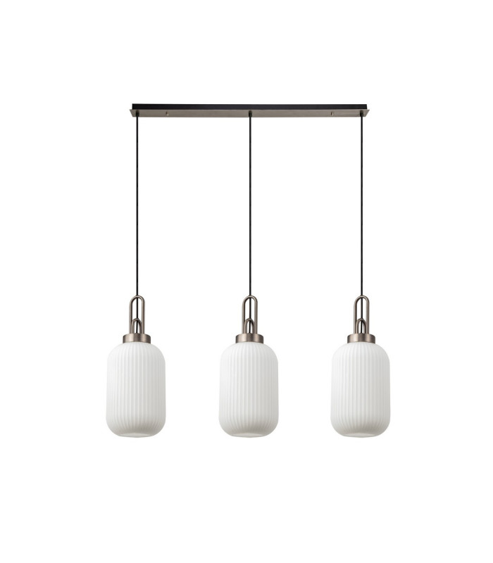 Yorktown Linear 3 Light Pendant 20cm Tubular Ribbed Glass Antique Silver/Matt Black Opal-4