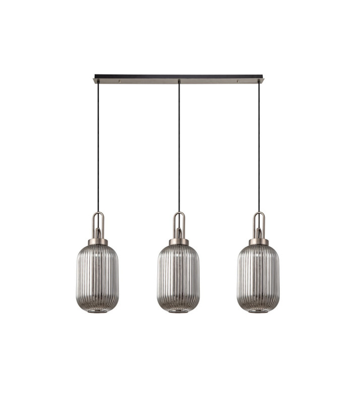 Yorktown Linear 3 Light Pendant 20cm Tubular Ribbed Glass Antique Silver/Matt Black Smoked-4