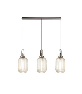 Yorktown Linear 3 Light Pendant 20cm Tubular Ribbed Glass Antique Silver/Matt Black Champagne-1