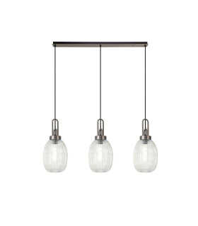 Yorktown Linear 3 Light Pendant 20cm Almond Ribbed Glass Antique Silver/Matt Black Clear-1