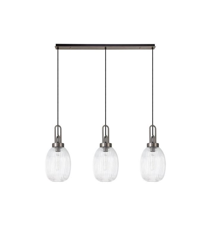 Yorktown Linear 3 Light Pendant 20cm Almond Ribbed Glass Antique Silver/Matt Black Clear-4