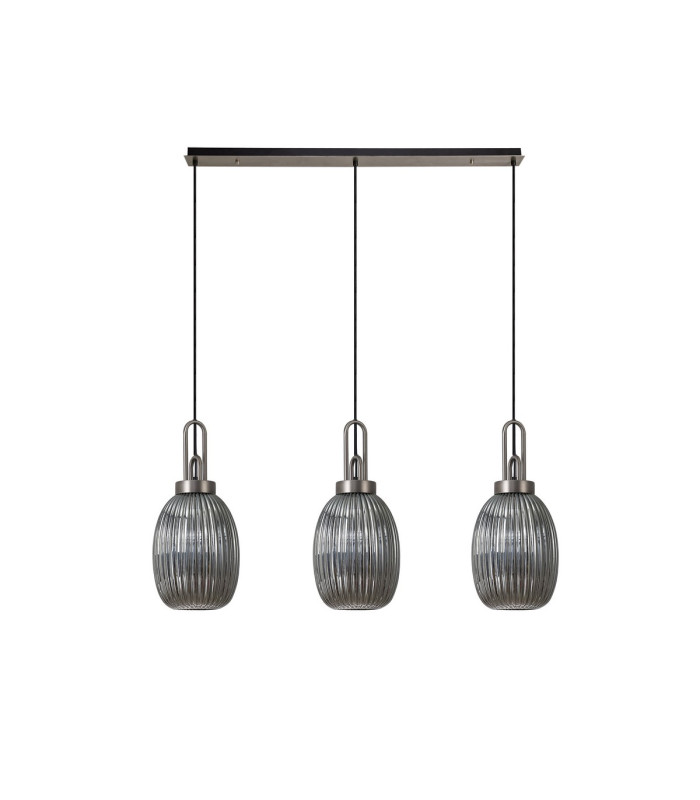 Yorktown Linear 3 Light Pendant 20cm Almond Ribbed Glass Antique Silver/Matt Black Smoked-4
