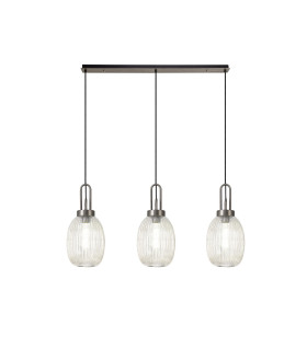Yorktown Linear 3 Light Pendant 20cm Almond Ribbed Glass Antique Silver/Matt Black Champagne-1