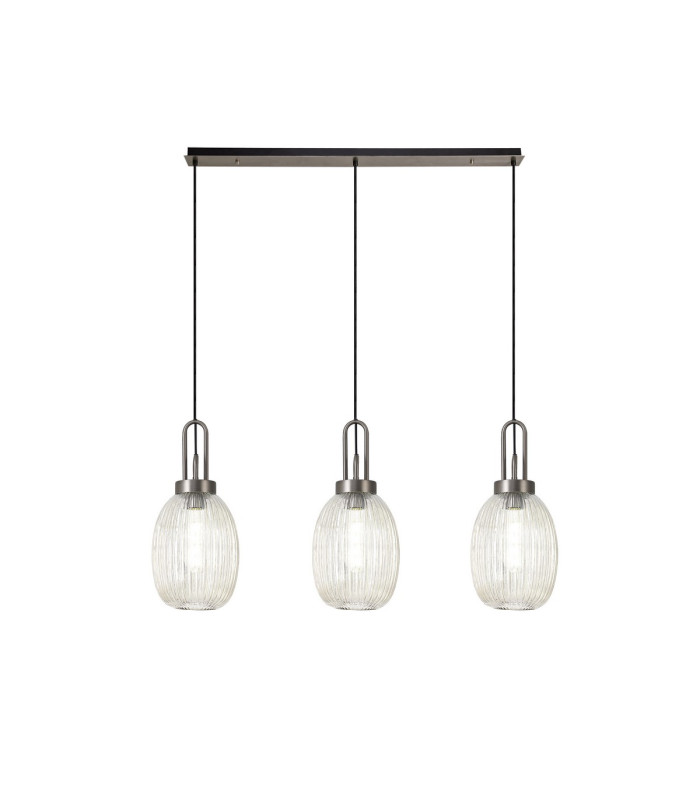 Yorktown Linear 3 Light Pendant 20cm Almond Ribbed Glass Antique Silver/Matt Black Champagne-1
