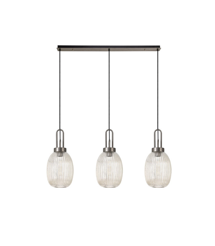 Yorktown Linear 3 Light Pendant 20cm Almond Ribbed Glass Antique Silver/Matt Black Champagne-4