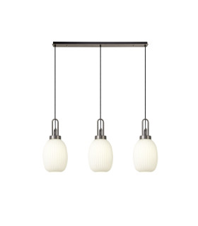 Yorktown Linear 3 Light Pendant 20cm Almond Ribbed Glass Antique Silver/Matt Black Opal-1