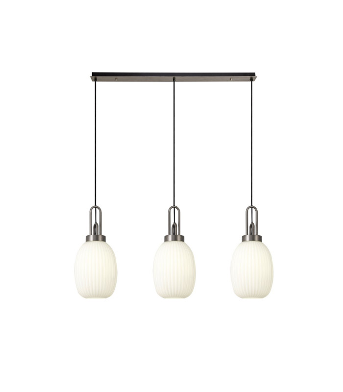 Yorktown Linear 3 Light Pendant 20cm Almond Ribbed Glass Antique Silver/Matt Black Opal-1