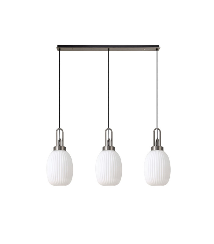 Yorktown Linear 3 Light Pendant 20cm Almond Ribbed Glass Antique Silver/Matt Black Opal-4
