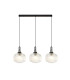 Yorktown Linear 3 Light Pendant E27 Black Chrome/Matt Black 30cm Pumpkin Shaped Ribbed Clear Glass-1