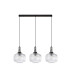 Yorktown Linear 3 Light Pendant E27 Black Chrome/Matt Black 30cm Pumpkin Shaped Ribbed Clear Glass-4