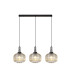 Yorktown Linear 3 Light Pendant E27 Black Chrome/Matt Black 30cm Pumpkin Shaped Ribbed Champagne Glass-1