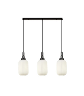 Yorktown Linear 3 Light Pendant 20cm Tubular Ribbed Glass Black Chrome/Matt Black Opal-1