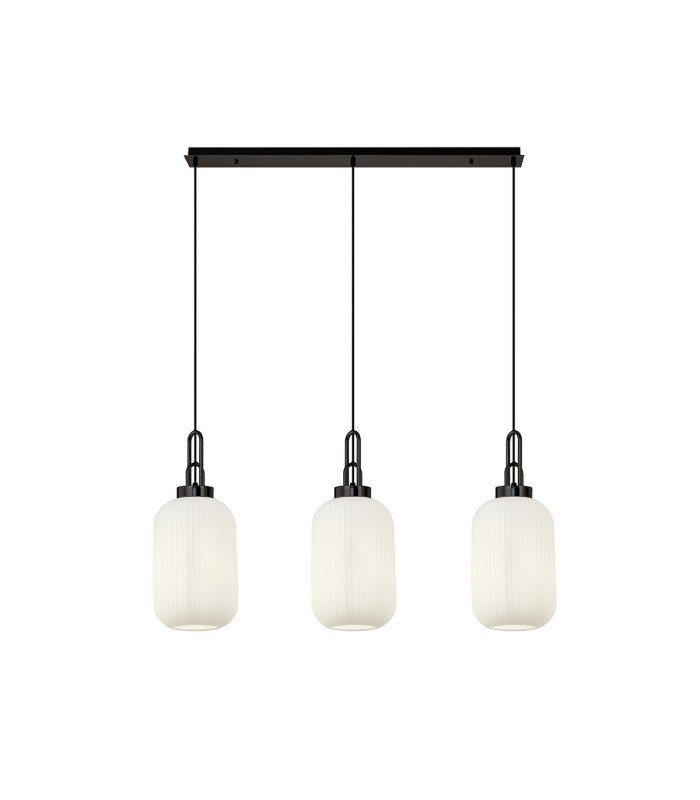 Yorktown Linear 3 Light Pendant 20cm Tubular Ribbed Glass Black Chrome/Matt Black Opal-1