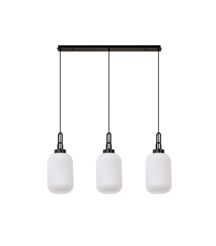 Yorktown Linear 3 Light Pendant 20cm Tubular Ribbed Glass Black Chrome/Matt Black Opal-4