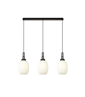 Yorktown Linear 3 Light Pendant 20cm Almond Ribbed Glass Black Chrome/Matt Black Opal-1